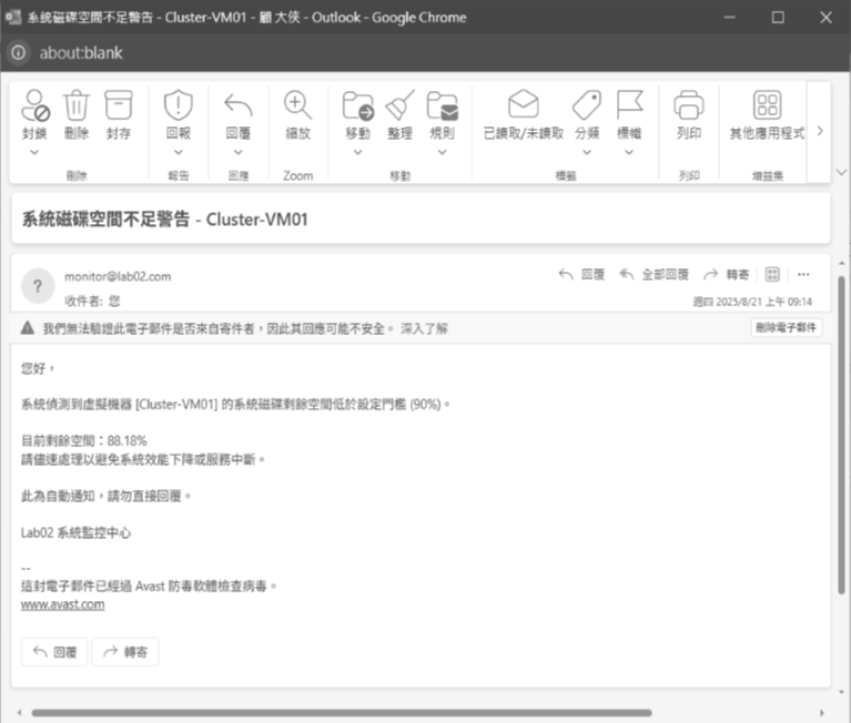 圖16 Email警示通知範例。