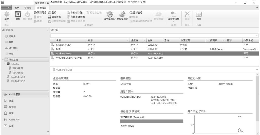 圖13 vSphere虛擬機器管理。
