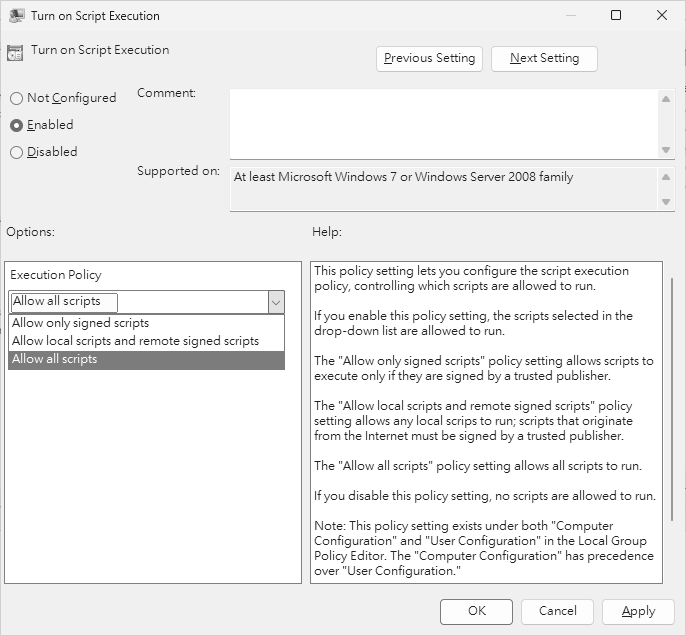 圖20 允許執行所有PowerShell Script。