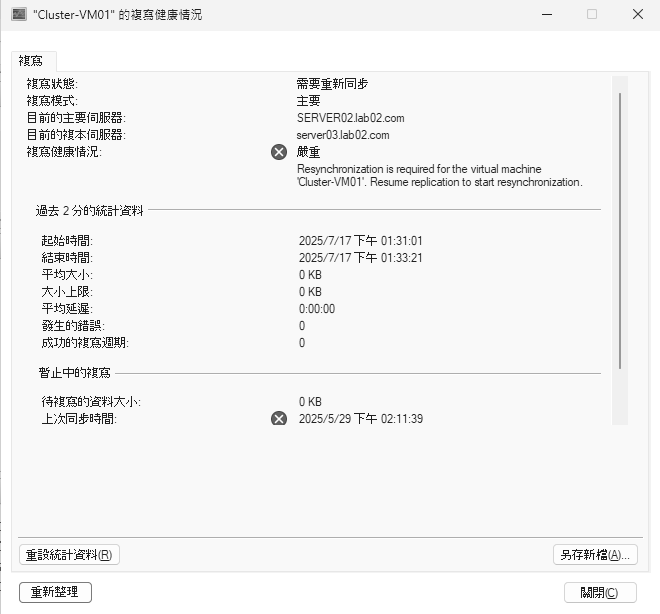 圖22 檢視複寫健康狀態。