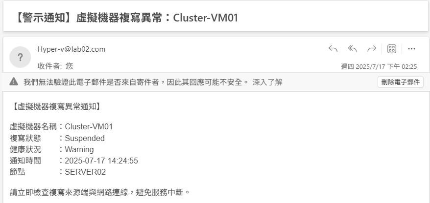 圖24 複寫異常通知範例。