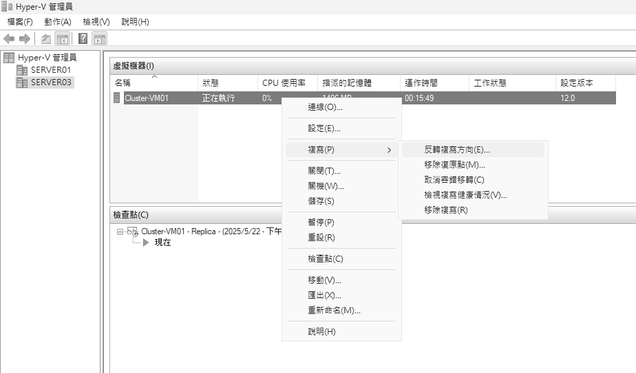 圖15 啟用副本虛擬機器功能選單。