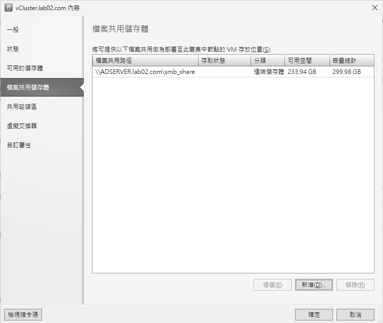 圖20 叢集內容。