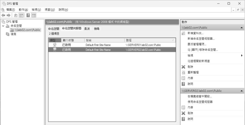 圖7 命名空間伺服器管理。