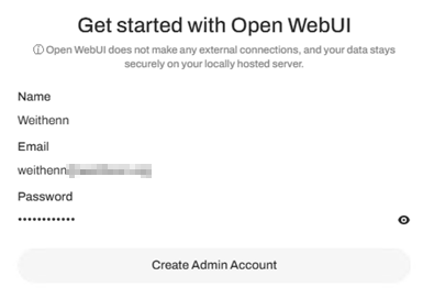 圖10 建立Open WebUI的預設管理人員帳號。