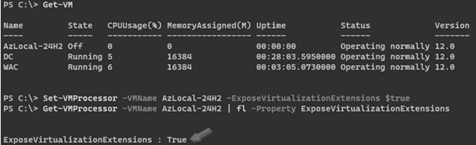 圖8 為Azure Local主機啟用vCPU虛擬處理器硬體輔助虛擬化擴充功能。