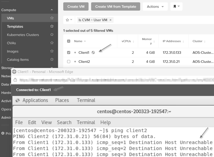 圖9 驗證Client1虛擬主機所有對外的網路連線都被封鎖。