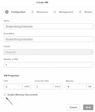 圖2 部署VM虛擬主機時啟用Memory Overcommit機制。