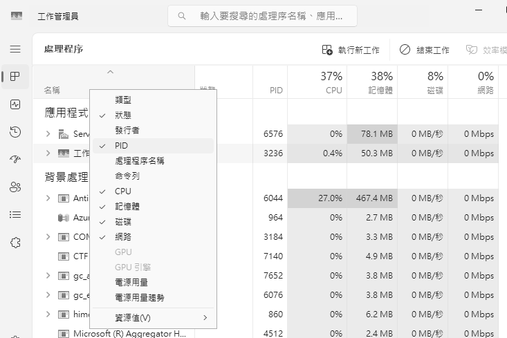 圖24 工作管理員-處理程序。