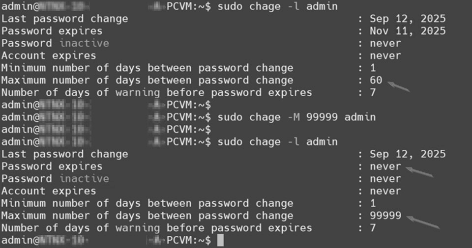 圖5 調整PC主控台admin管理帳號密碼過期時間。