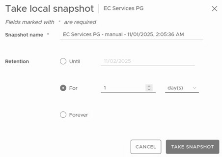 圖9 手動為指定的Protection Group建立vSAN DP快照。