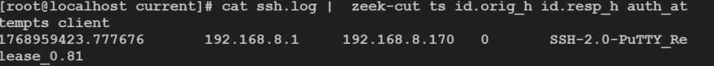 圖2 利用zeek-cut取得所需的欄位。