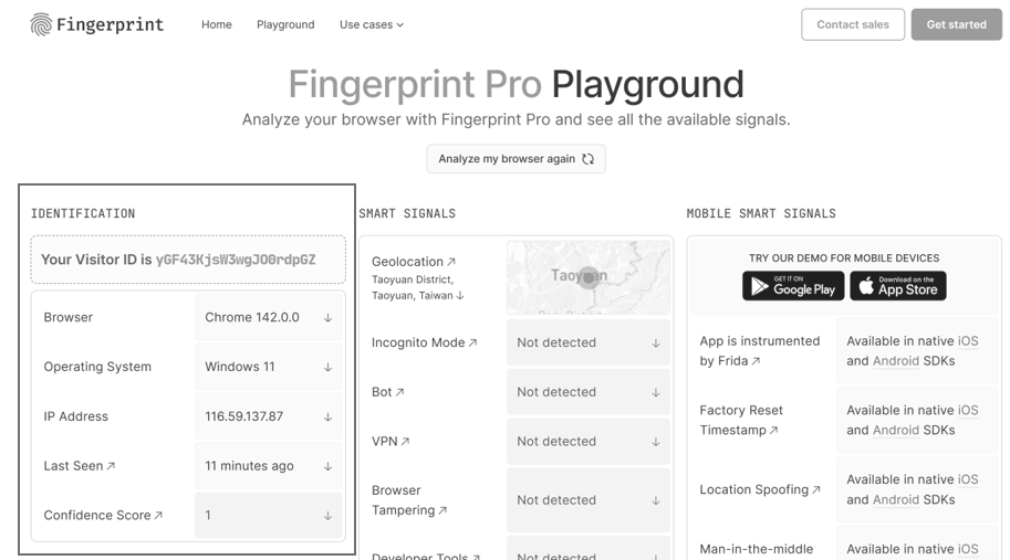 圖2 Fingerprint Pro Playground。