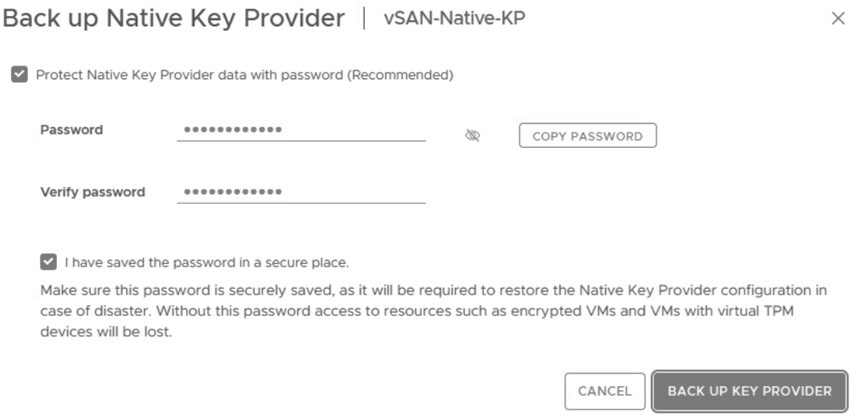 圖15 備份Native Key Provider並加上密碼保護。