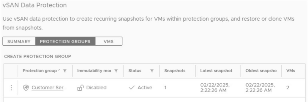 圖17 手動建立vSAN DP快照後，查看Protection Groups概要資訊。