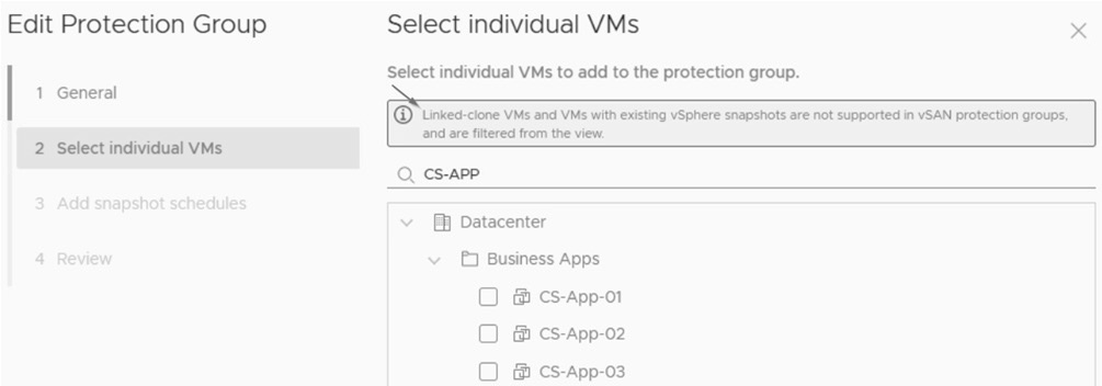 圖24 vSAN DP快照機制不保護快速複製後的CS-App-02-Clone虛擬主機。