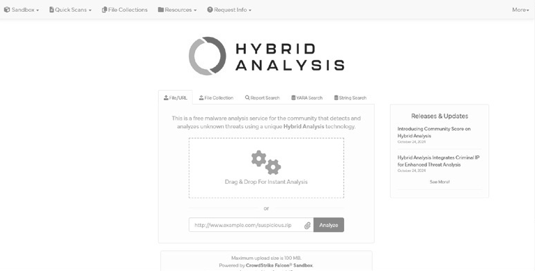 圖2 Hybrid Analysis網站首頁。